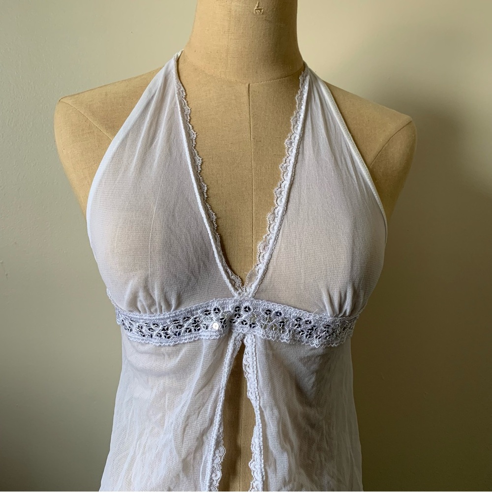 Dreamgirl White Sheer Mesh Festival Top w/ Open Back - Picture 2 of 4